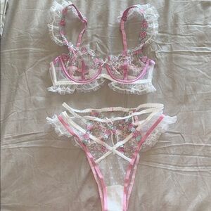 For Love & Lemons pink rose lingerie set